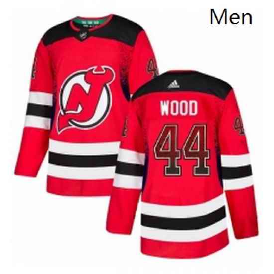 Mens Adidas New Jersey Devils 44 Miles Wood Authentic Red Drift Fashion NHL Jersey